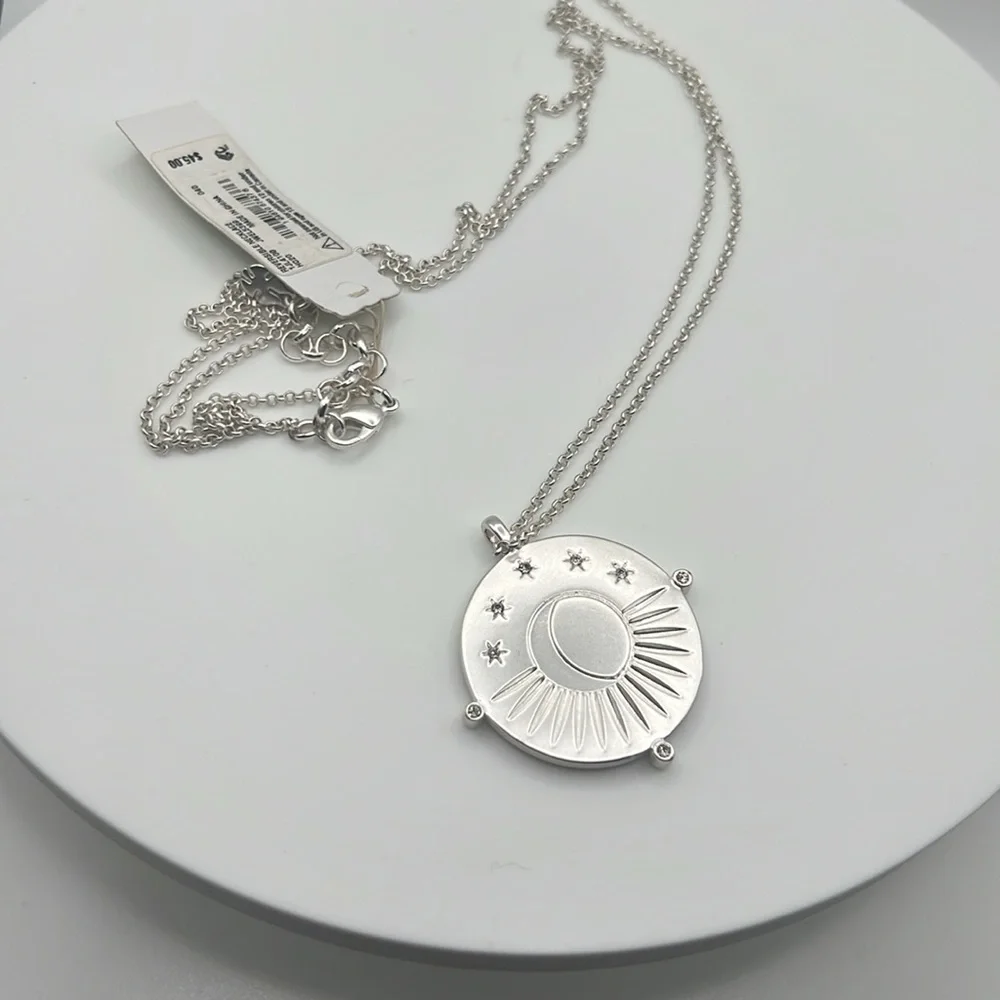 Lucky Brand Silver Pendant Necklace 31” plus 2” extender 31 inches to 33 inches